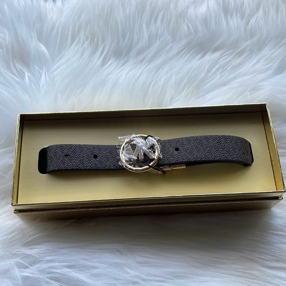 Michael Kors Women's Brown Reversible Pave Logo Belt in Box. NWT